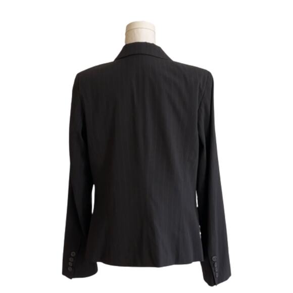 Parellel Black Brown Pinstriped Button Front Career Office Blazer Jacket Size 14 - Picture 5 of 10